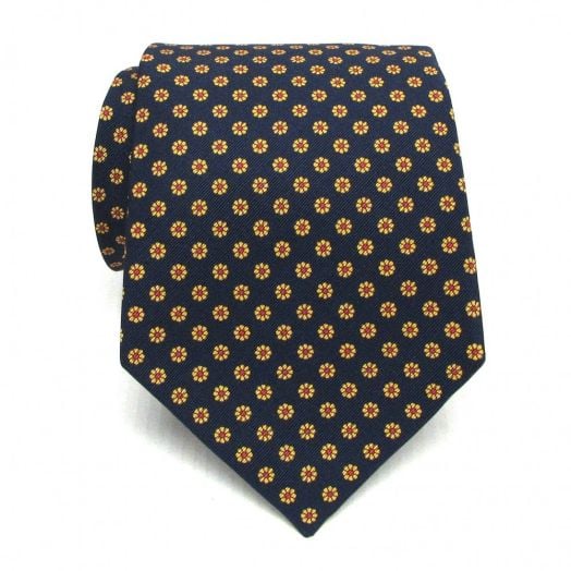 Atkinsons Irish Poplin Necktie - Print - Navy with Gold & Red (NvyF) (76856)