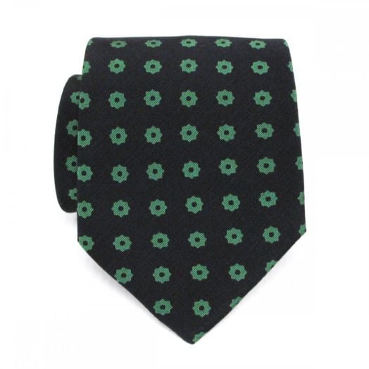 Atkinsons Irish Poplin Necktie - Print - Navy with Green (Nvyl) (77783)
