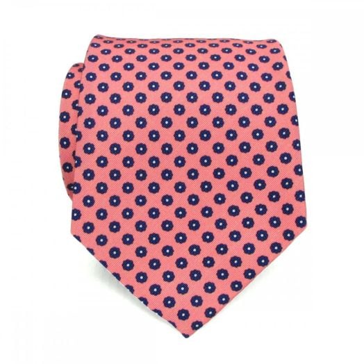 Atkinsons Irish Poplin Necktie - Print - Pink with Navy & White (106375) Extra Long
