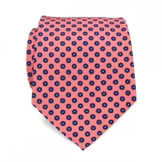 Atkinsons Irish Poplin Necktie - Print - Pink with Navy & White (Pnk0) (76866)