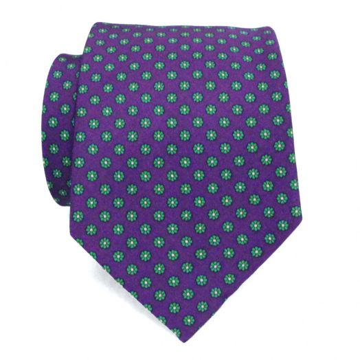 Atkinsons Irish Poplin Necktie - Print - Purple with Green & White (Prpl2) (76868)