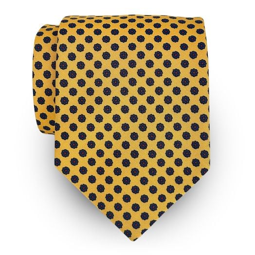 Atkinsons Irish Poplin Necktie - Print - Yellow with Navy & Red (76867)