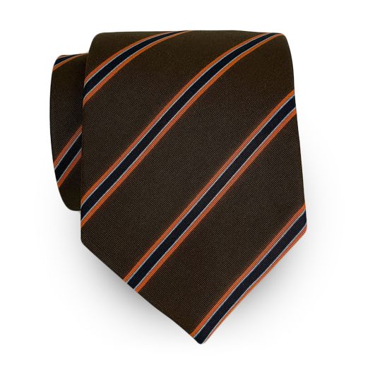 Atkinsons Irish Poplin Necktie - Stripe - Brown with Orange, Navy & Sky (117433)