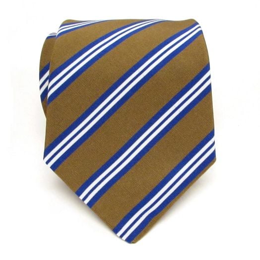 Atkinsons Irish Poplin Necktie - Stripe - Bronze, Royal & White (85125)