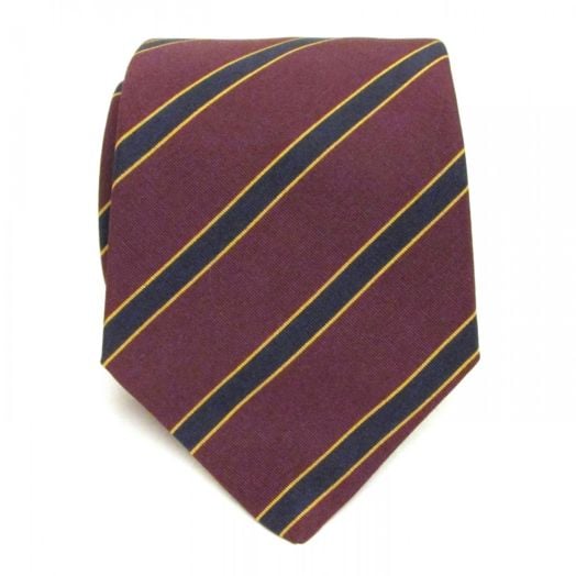 Atkinsons Irish Poplin Necktie - Stripe - Burgundy with Navy & Gold (84974)