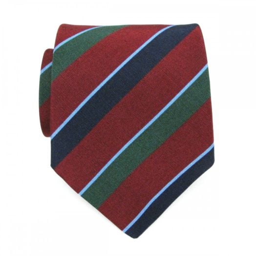 Atkinsons Irish Poplin Necktie - Stripe - Burgundy with Navy, Green & Light Blue (BrgM) (77762)