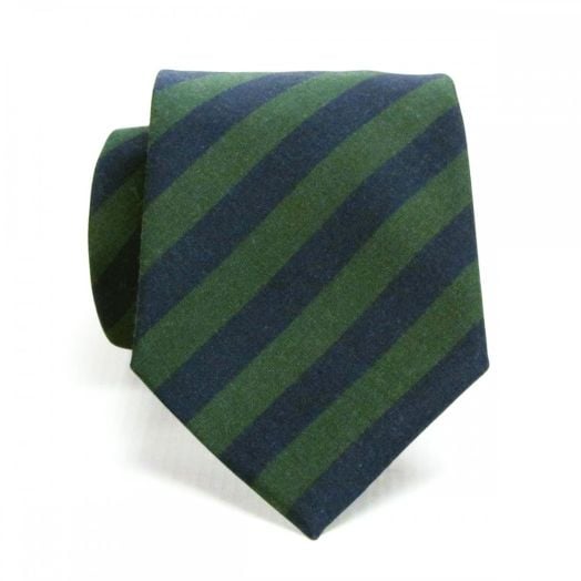 Atkinsons Irish Poplin Necktie - Stripe - Green & Navy (Grn3) (33594)