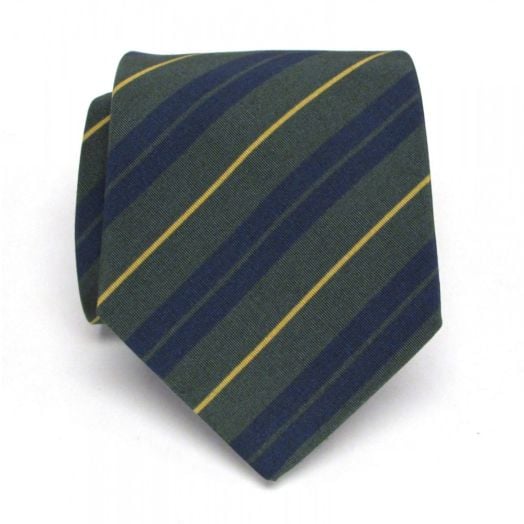 Atkinsons Irish Poplin Necktie - Stripe - Green with Navy & Gold (GrnA) (49746)