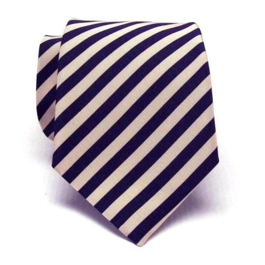 Atkinsons Irish Poplin Necktie - Stripe - Navy & Cream (Ny14) 3056-4 (59322)
