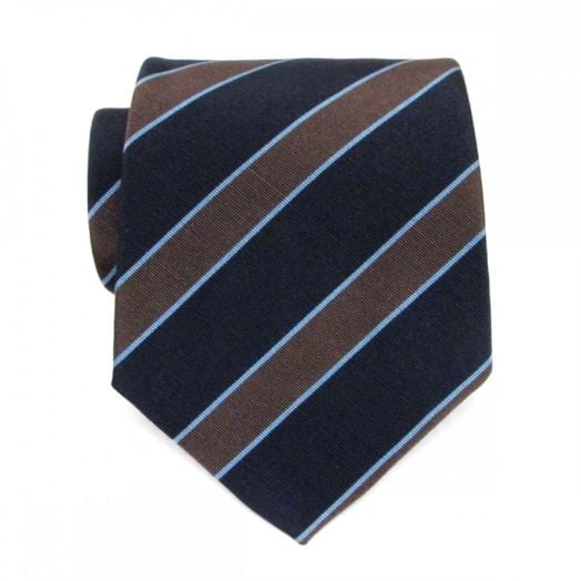 Atkinsons Irish Poplin Necktie - Stripe - Navy with Brown & Sky (Ny27) (77768)