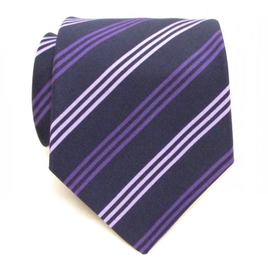 Atkinsons Irish Poplin Necktie - Stripe - Navy with Purple & Lilac (Prpl7) (84976)