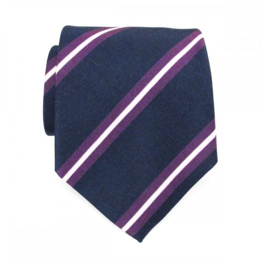 Atkinsons Irish Poplin Necktie - Stripe - Navy with Purple & White (Ny12) (54277)