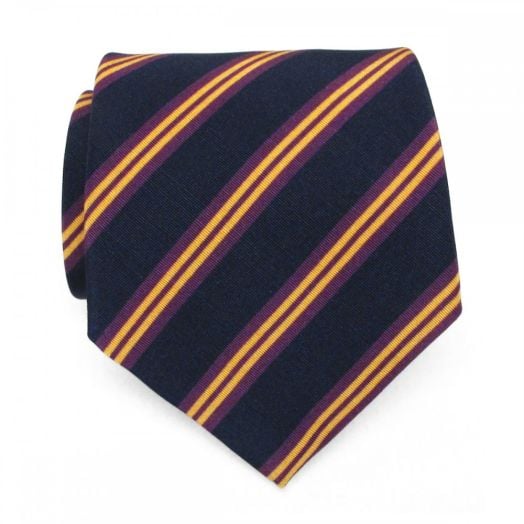 Atkinsons Irish Poplin Necktie - Stripe - Navy with Purple & Yellow (NvyX) (52811)