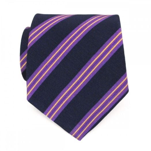 Atkinsons Irish Poplin Necktie - Stripe - Navy with Purple & Yellow (Ny28) (77769)