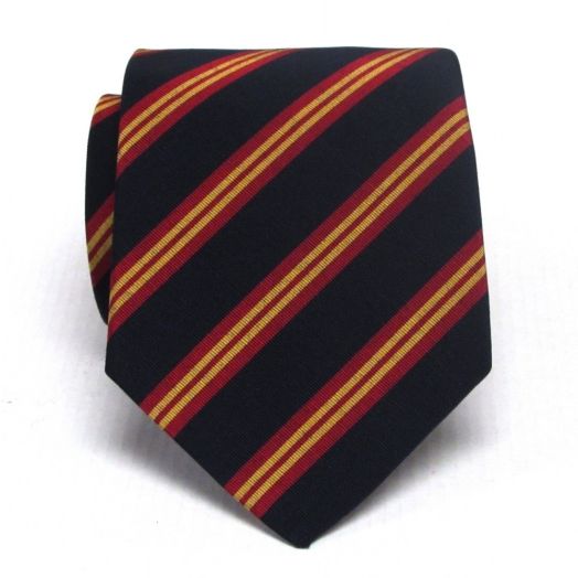 Atkinsons Irish Poplin Necktie - Stripe - Navy with Red & Gold (Nvy38) - Extra Long