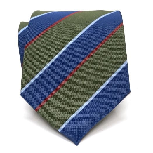 Atkinsons Irish Poplin Necktie - Stripe - Olive & Blue (92491)