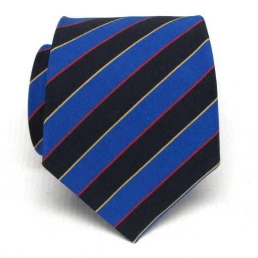 Atkinsons Irish Poplin Necktie - Stripe - Royal with Navy, Red & Yellow (Ryl1) (38997)