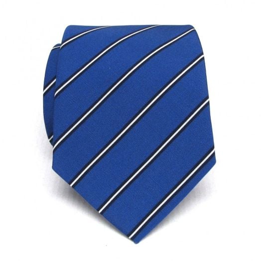 Atkinsons Irish Poplin Necktie - Stripe - Royal with Navy & White (Ryl3) (76861)