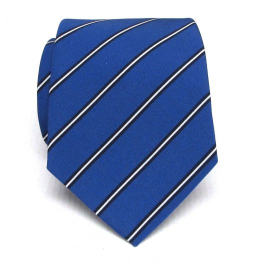 Atkinsons Irish Poplin Necktie - Stripe - Royal with Navy & White - Extra Long (76863)
