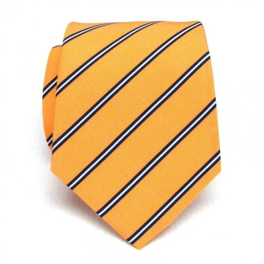 Atkinsons Irish Poplin Necktie - Stripe - Tangerine Orange with Navy & White (Org4) (76862)