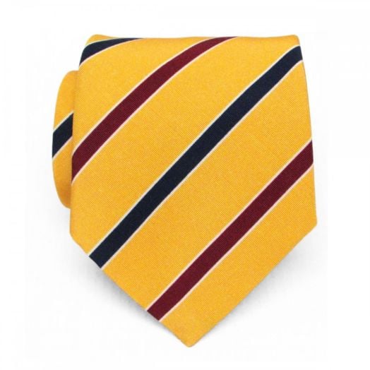 Atkinsons Irish Poplin Necktie - Stripe - Yellow with Navy, Burgundy & White (Ylw9) (77760)