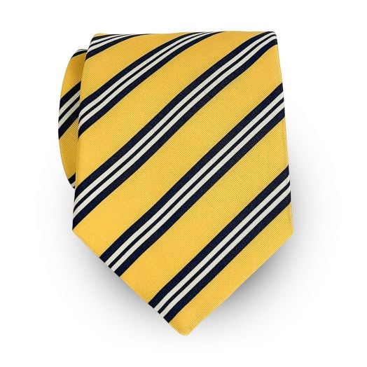 Atkinsons Irish Poplin Necktie - Stripe - Yellow with Navy & White (59320)