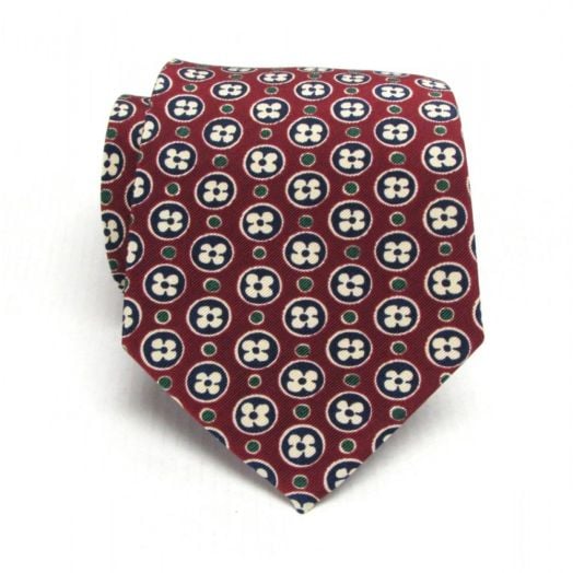 Atkinsons Irish Poplin Print - Burgundy with Navy, White & Green (Brg3) (69267)