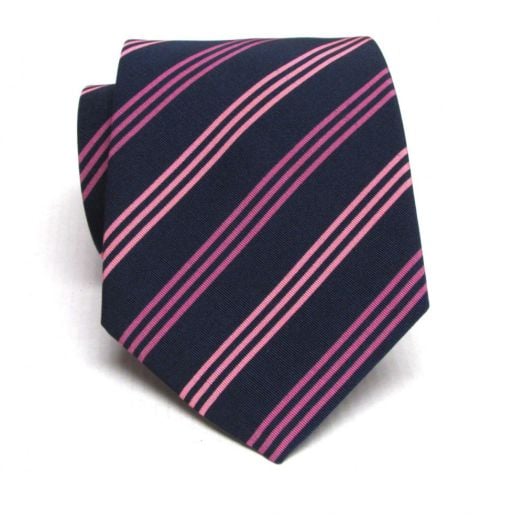 Atkinsons Irish Poplin Stripe - Navy with Dark Pink & Light Pink (Ny19) (71333)