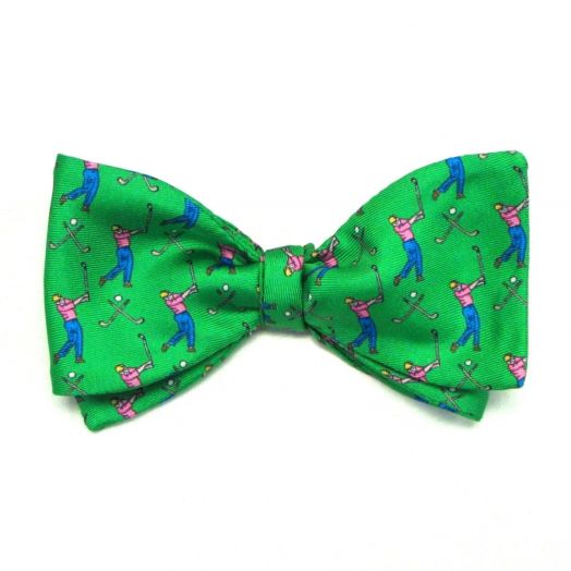 Atkinsons Printed Silk Bow Tie - Golf - Kelly Green with Pink, Blue & White (68557)