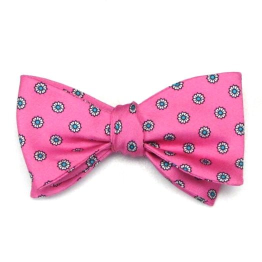 Atkinsons Printed Silk Bow Tie - Foulard - Pink with White & Light Blue (76878)