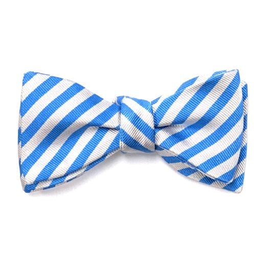 Atkinsons Silk Bow Tie - Cricket Stripe - Aqua & White (093056)