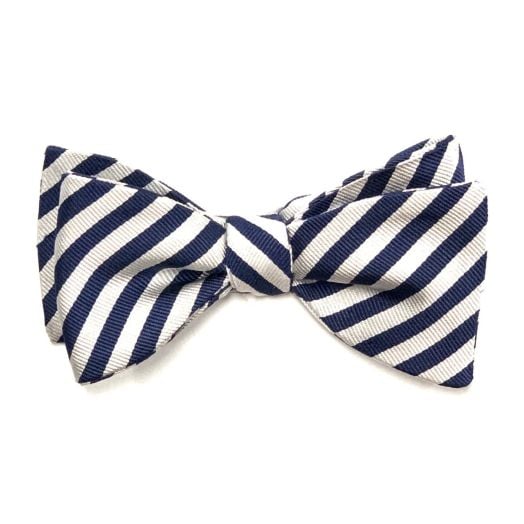 Atkinsons Silk Bow Tie - Cricket Stripe - Navy & White (093054)