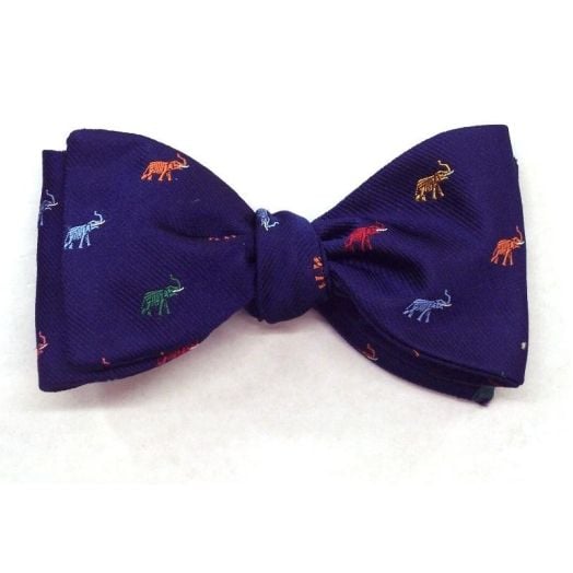 Atkinsons Silk Club Bow Tie - Multi-colored Elephants on Navy (59499)