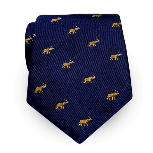 Atkinsons Silk Club Necktie - Elephants - Yellow on Navy (71322) Extra Long