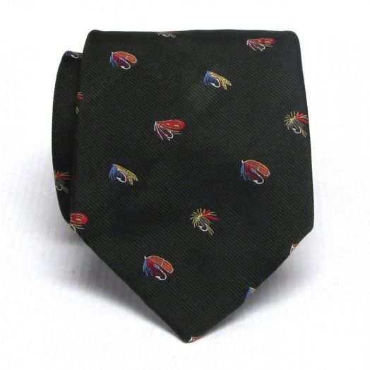 Atkinsons Silk Club Tie - Fishing Flies - Olive - Extra Long (78667)