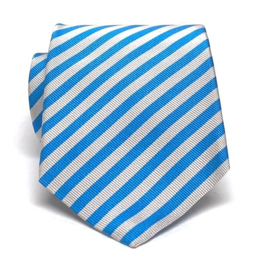Atkinsons Silk Cricket Stripe Necktie - Aqua & White (093049)