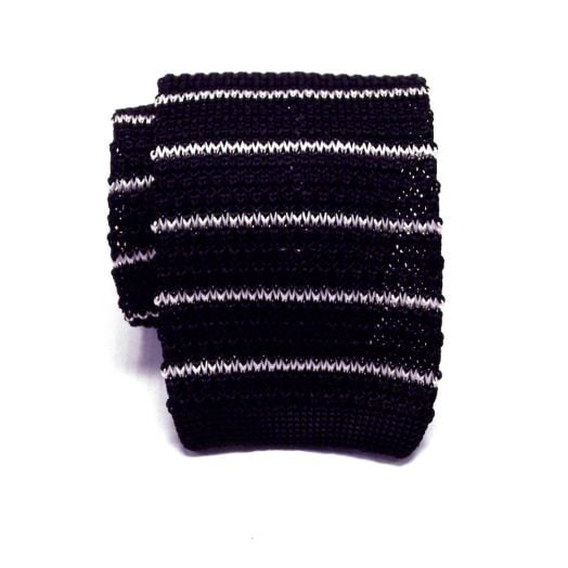 Atkinsons Silk Knit Necktie - Stripe - Black with White (67984)