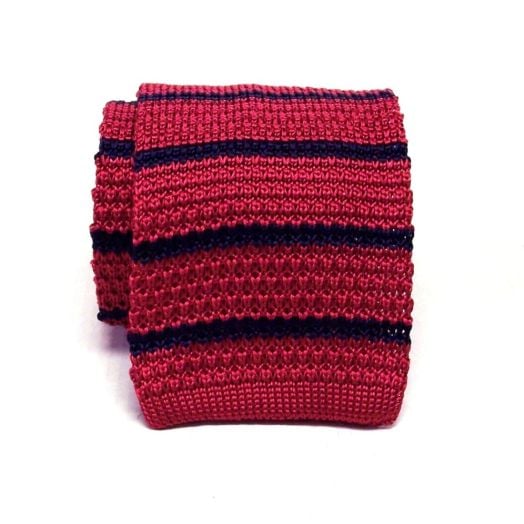 Atkinsons Silk Knit Necktie - Stripe - Red with Navy (65931)