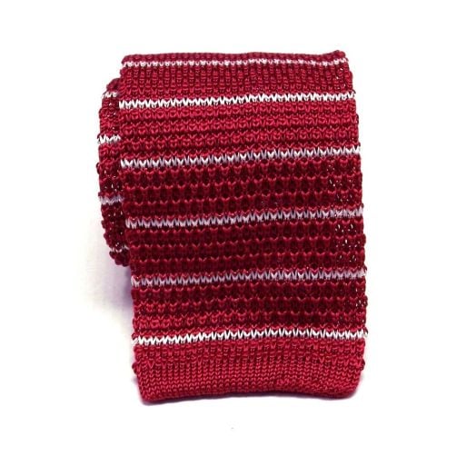 Atkinsons Silk Knit Necktie - Stripe - Red with White (67986)