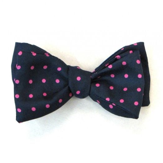 Atkinsons Silk Bow Tie - Polka Dots - Pink on Navy (NvyPnk) (63382)