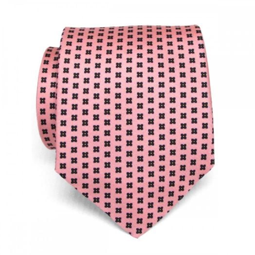 Atkinsons Silk Print Necktie - Neat - Pink with Black & Yellow (77713)
