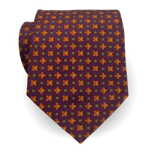 Atkinsons Silk Print Necktie - Neat - Purple with Orange, Green & Yellow (77728)