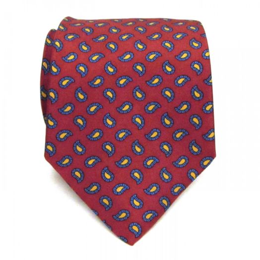 Atkinsons Silk Print Necktie - Pines - Red with Blue & Yellow (84981)