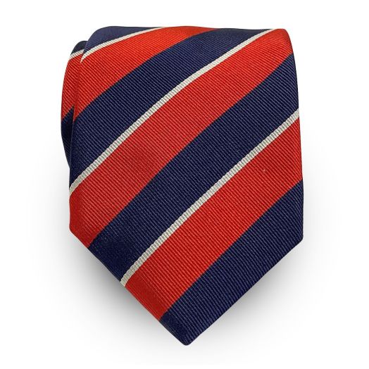Atkinsons Silk Repp Stripe Tie - Navy with Red & White (114921) Extra Long