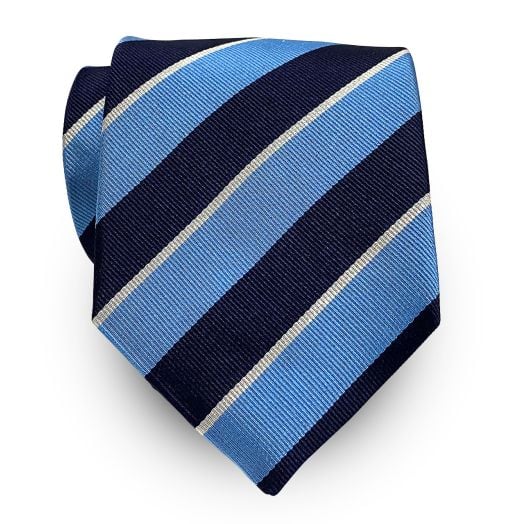 Atkinsons Silk Repp Stripe Tie - Navy with Sky & White (48762)