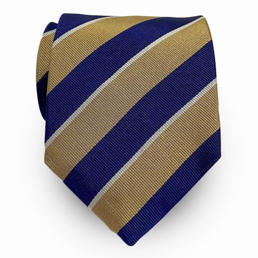 Atkinsons Silk Repp Stripe Tie - Navy with Tan & White - (114922) Extra Long