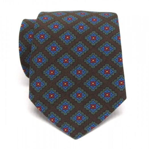 Atkinsons Wool Challis Necktie - Diamonds - Brown (73236)