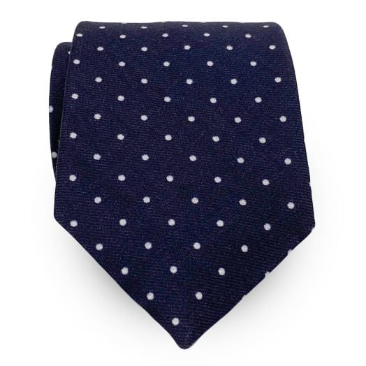 Atkinsons Wool Challis Necktie - Dots - Navy with White (78817)