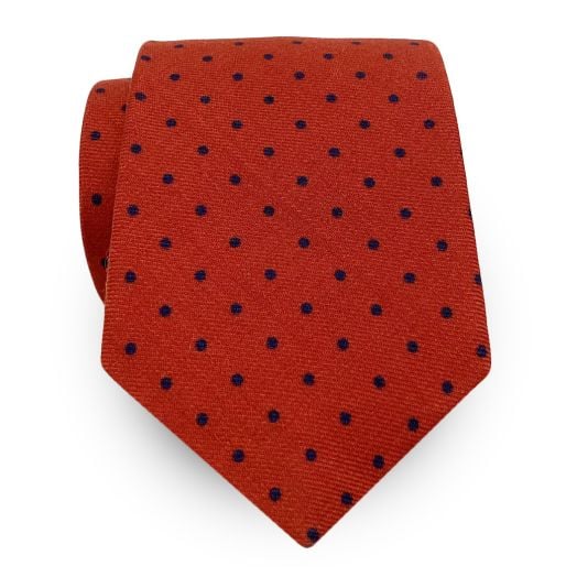 Atkinsons Wool Challis Necktie - Dots - Red with Navy (78816)