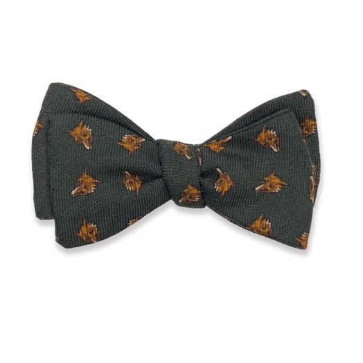 Atkinsons Wool Challis Bow Tie - Foxes - Olive (092754)
